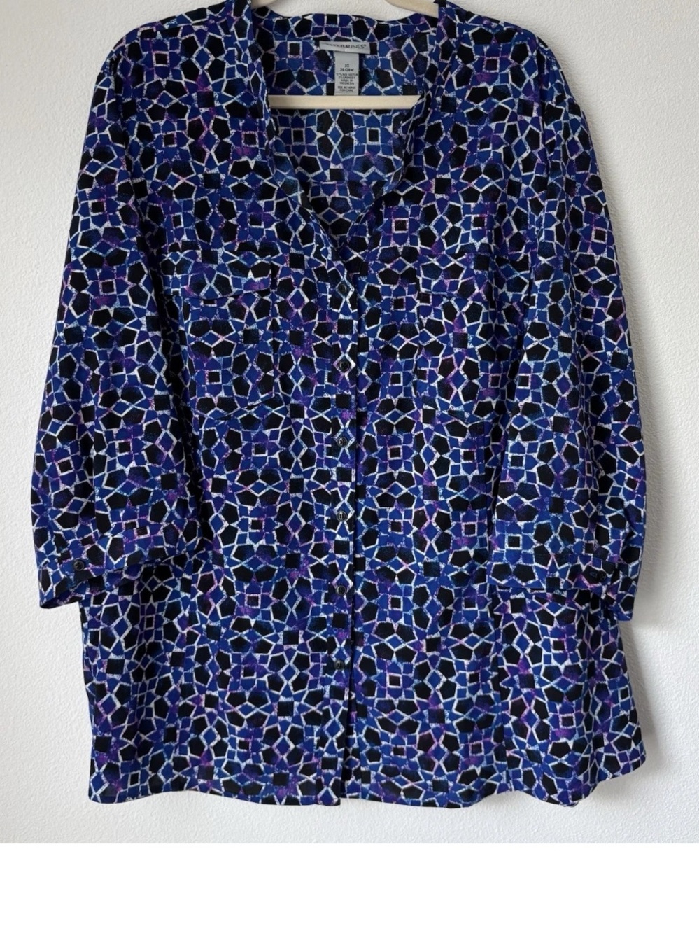 Catherines button down Purple and Black Geometric Button-Front Shirt